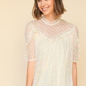 Ruffled Short Sleeve Polka Dot Sheer Top